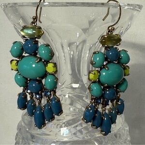 Stella & Dot Aviva Chandelier Elegant Turquoise and Blue Dangle Earrings in Box